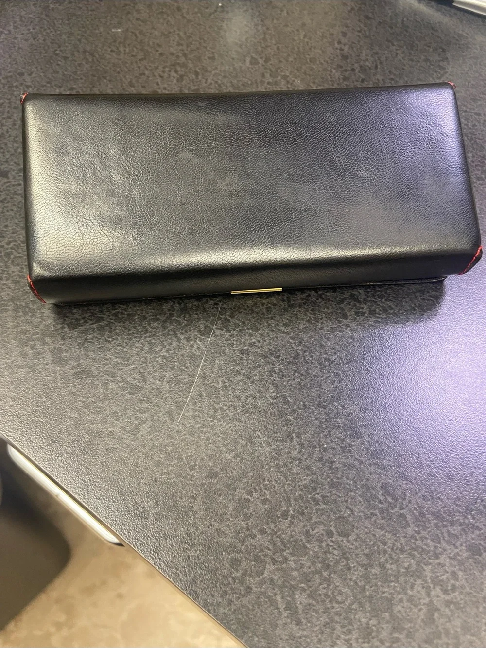 Valentino Black Leather Sunglasses Case with Red Stitching and Gold Snap